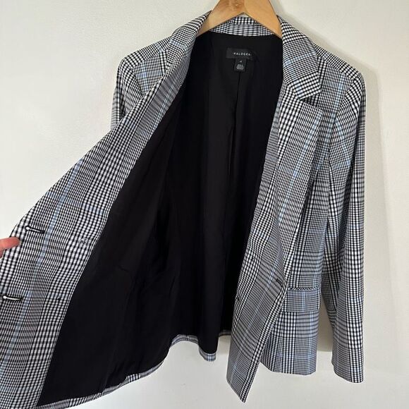 Halogen Women’s Double Breasted Small Checkered Windowpane Plaid Oversized Blaze - Picture 7 of 8